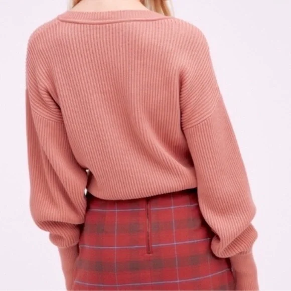 Free People Allure Ribbed V-Neck Crop Sweater XS NWOT 100% Cotton - Picture 7 of 13